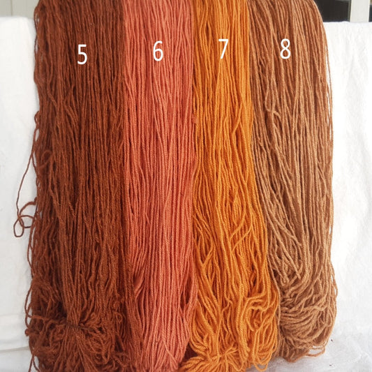 Monet Unnaslahden karstalankojen (140tex x3) maanläheisistä oranssin sävyistä saavat värinsä mataran juuresta.